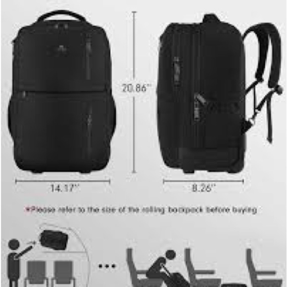 Matien Black Backpack Carry On Travel Bag 17 inch New - Picture 13 of 13